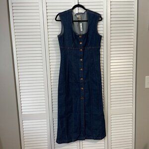NWT Madewell Denim Square-Neck Midi Dress in Benton Wash